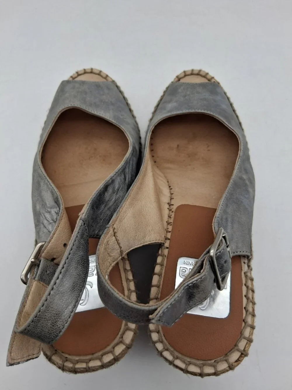 KANNA Espadrille Sandals Wedge Heels Womens 39 US 8.5  Leather Silver